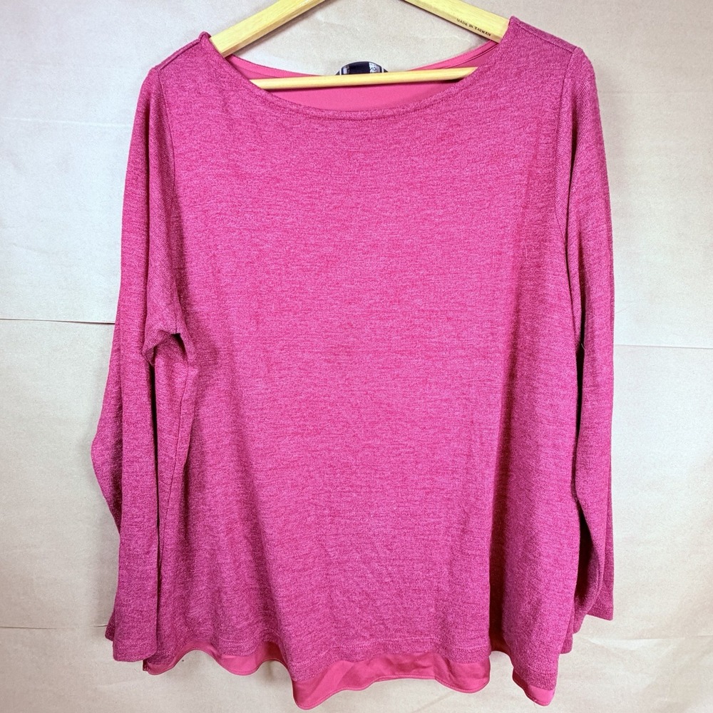 Lands' End Womens XL Pink Heather Long Sleeve Layered Hem Tunic Top